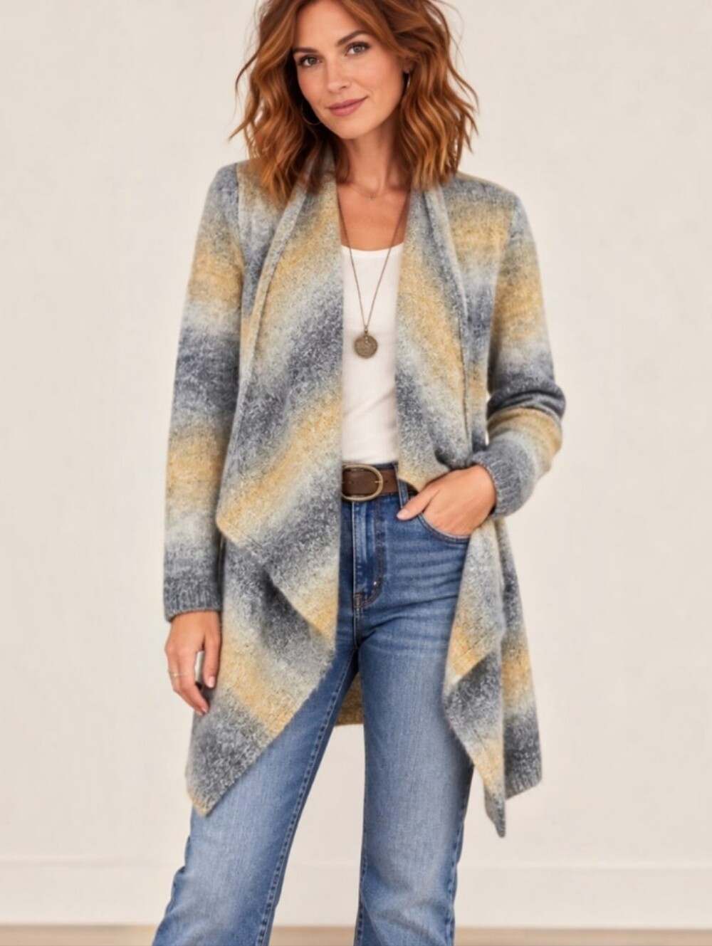 Lucky Brand Ombré Open Front Wool Alpaca Blend Cardigan Sweater M